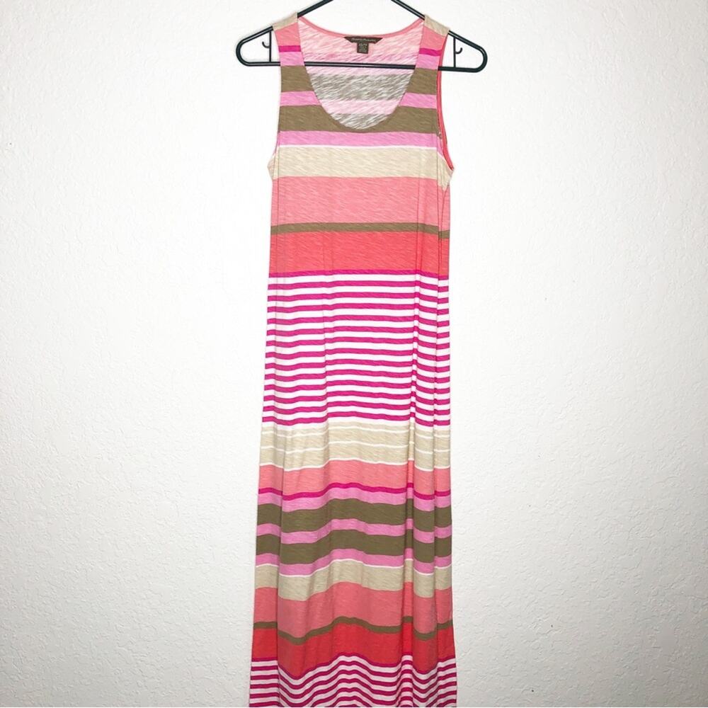Tommy Bahama pink white tan striped sleeveless maxi dress sizeβ Extra Small XS